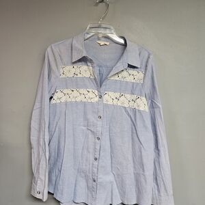 Hem & Thread Small Light Blue  White Washes Button Down Shirt with Lace Accents
